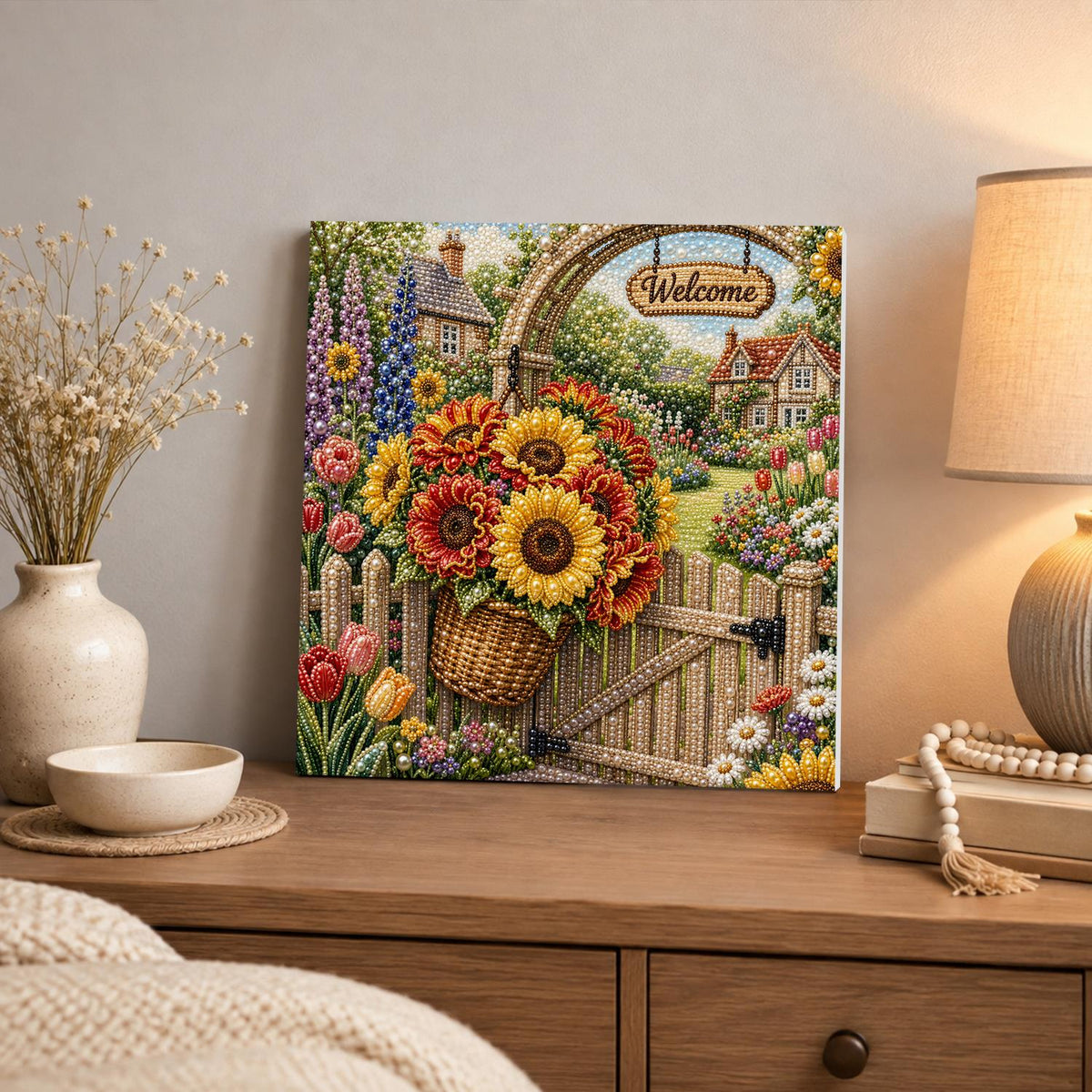 Sunflower Basket Garden Gate pearl painting – image 3