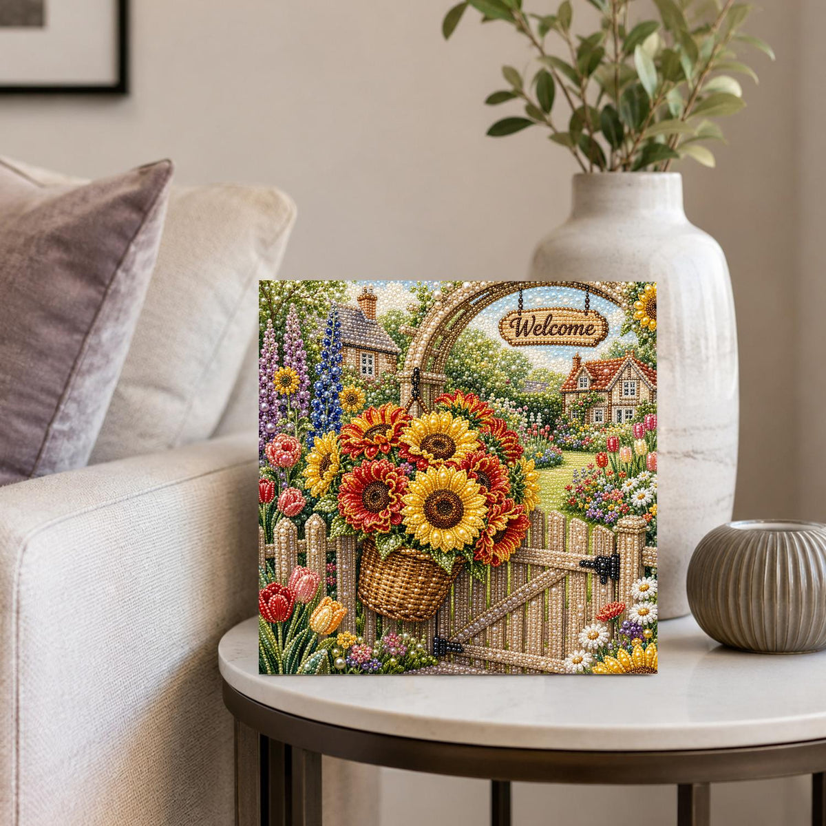Sunflower Basket Garden Gate pearl painting – image 4