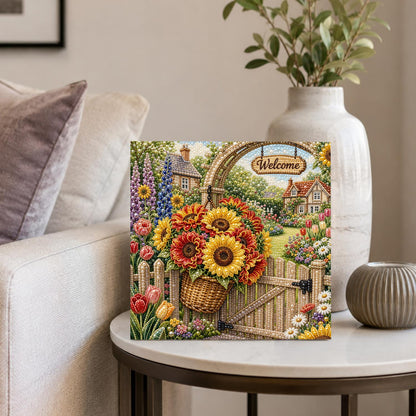 Sunflower Basket Garden Gate pearl painting – image 4