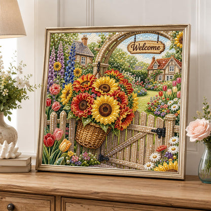 Sunflower Basket Garden Gate pearl painting – image 5