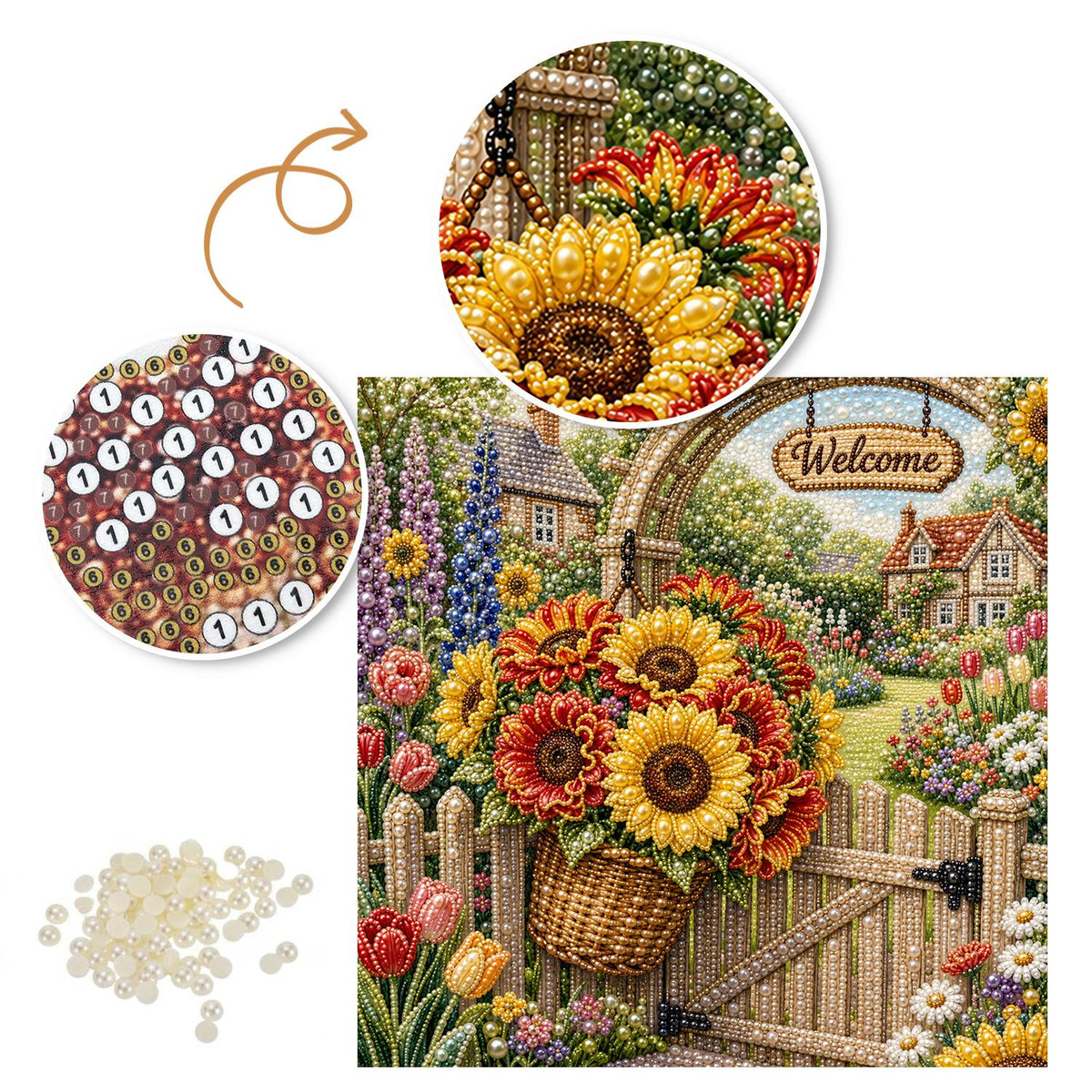 Sunflower Basket Garden Gate pearl painting – image 6