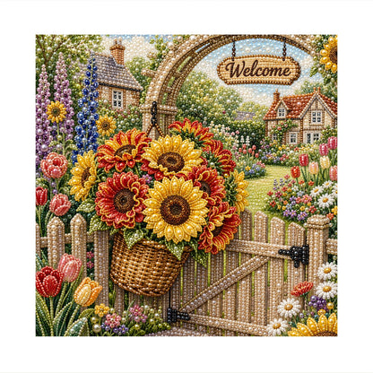 Sunflower Basket Garden Gate pearl painting – image 11