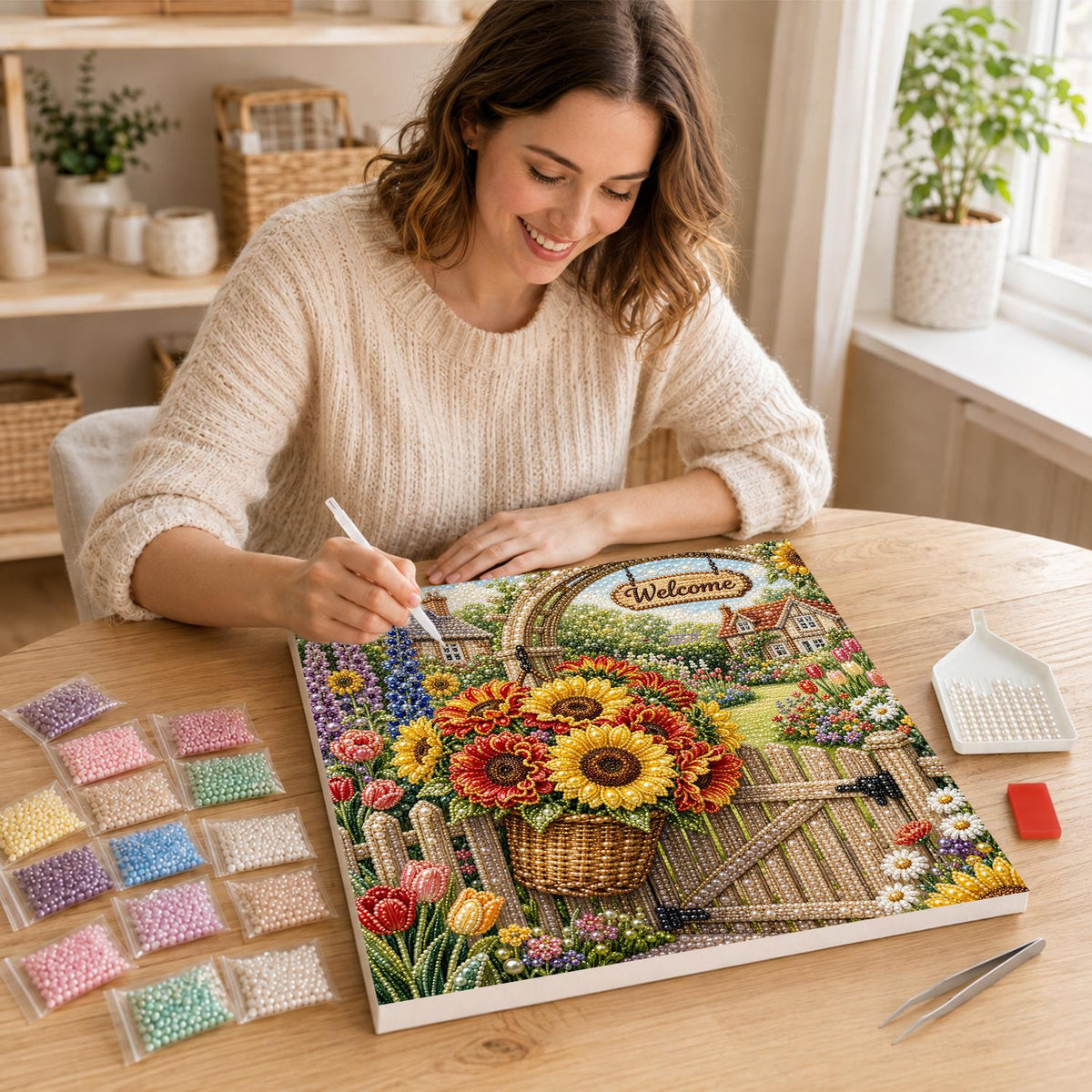 Sunflower Basket Garden Gate pearl painting – image 16