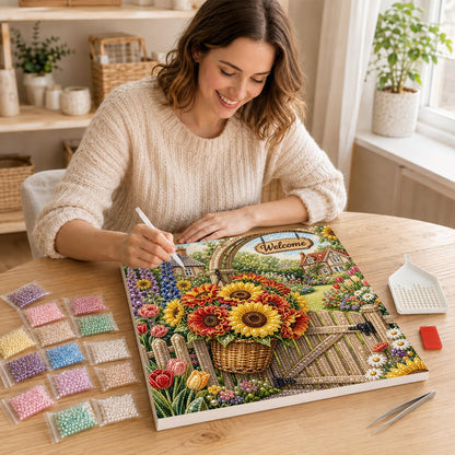 Sunflower Basket Garden Gate pearl painting – image 16