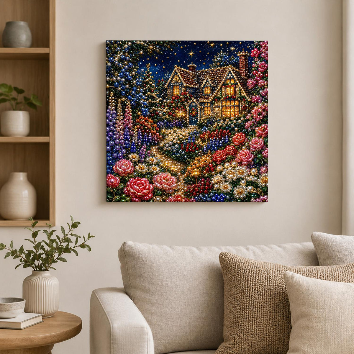 Red Rose Cottage After Dark pearl painting – image 2