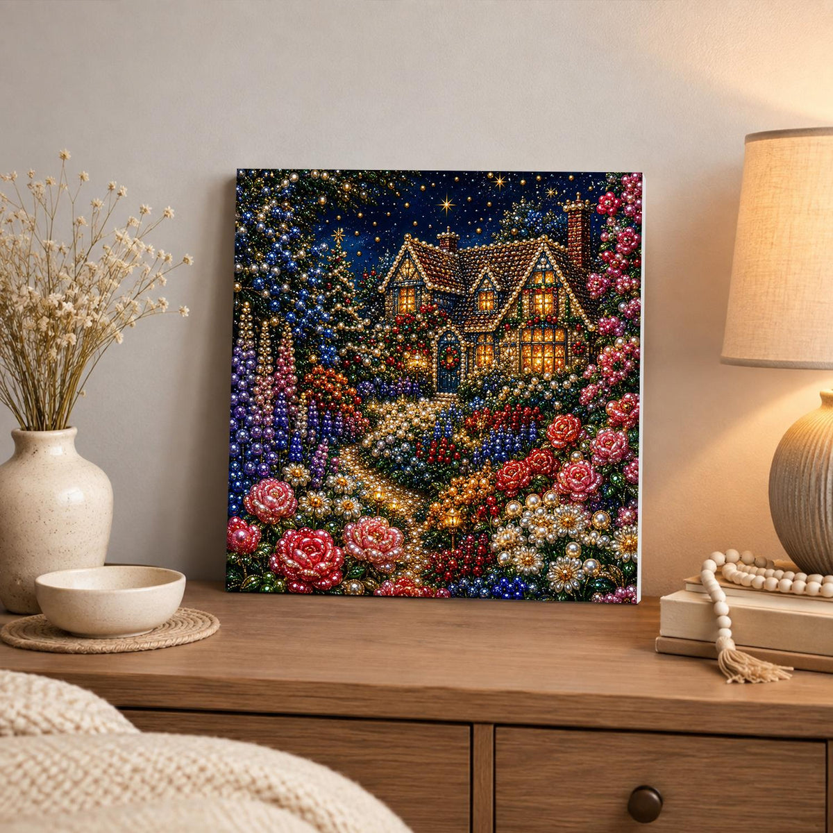 Red Rose Cottage After Dark pearl painting – image 3