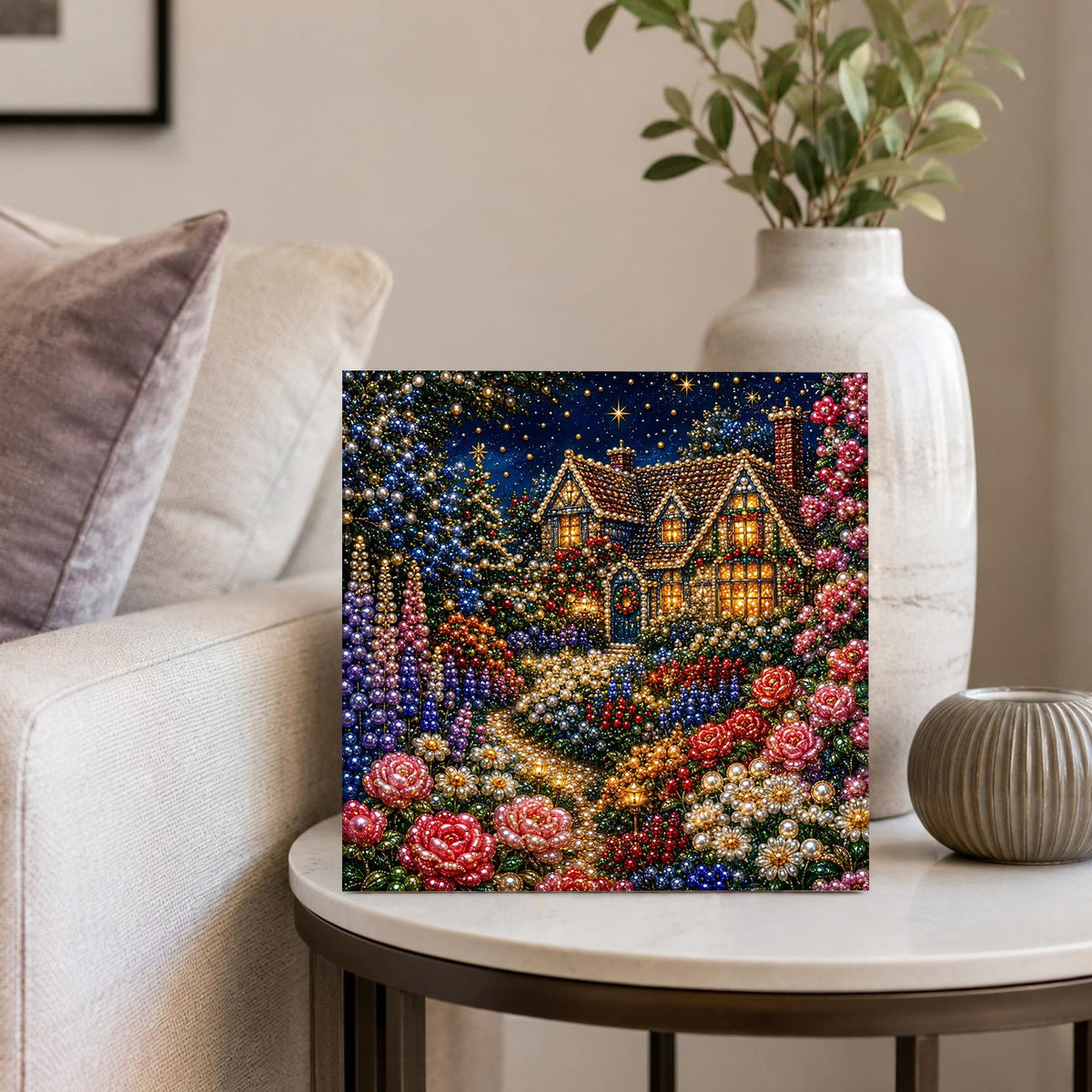 Red Rose Cottage After Dark pearl painting – image 4