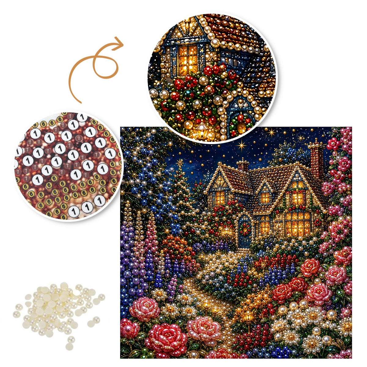Red Rose Cottage After Dark pearl painting – image 6