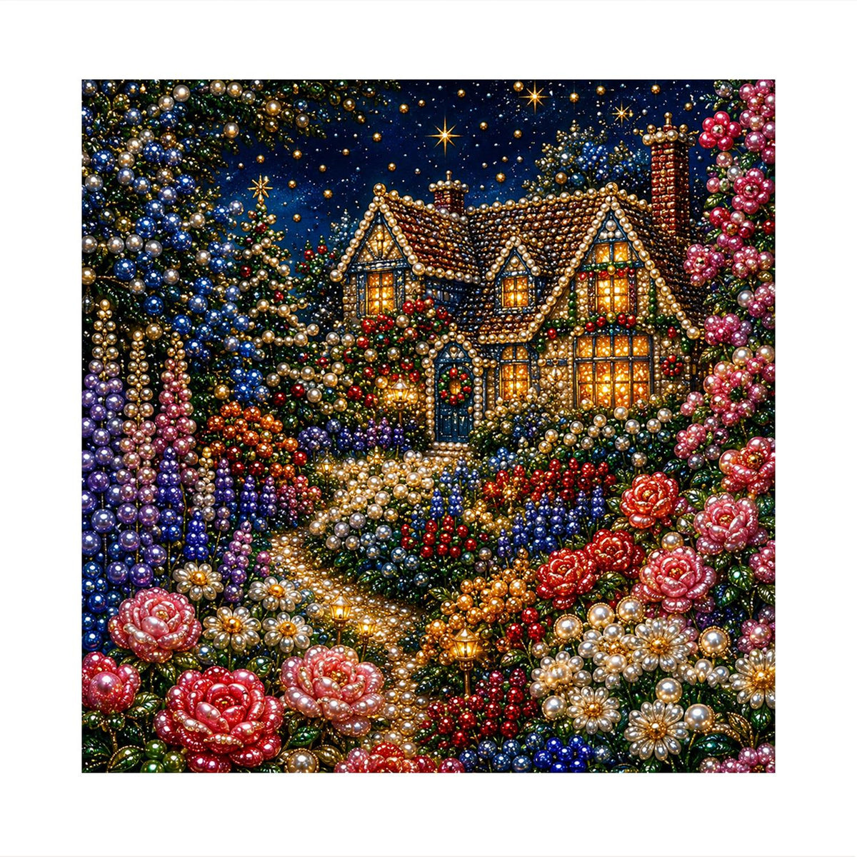 Red Rose Cottage After Dark pearl painting – image 11