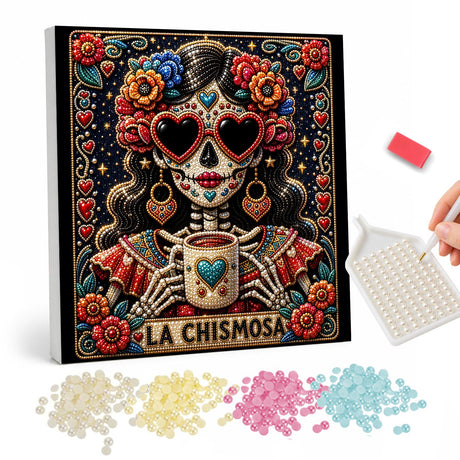 Sugar Skull Woman with Heart Sunglasses pearl painting – image 1