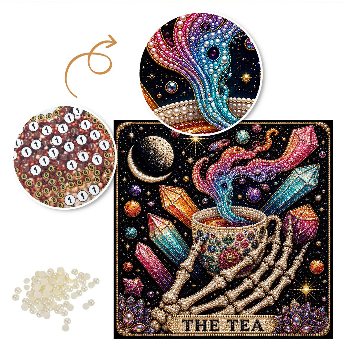 Skeleton Hand Spilling the Tea pearl painting – image 6