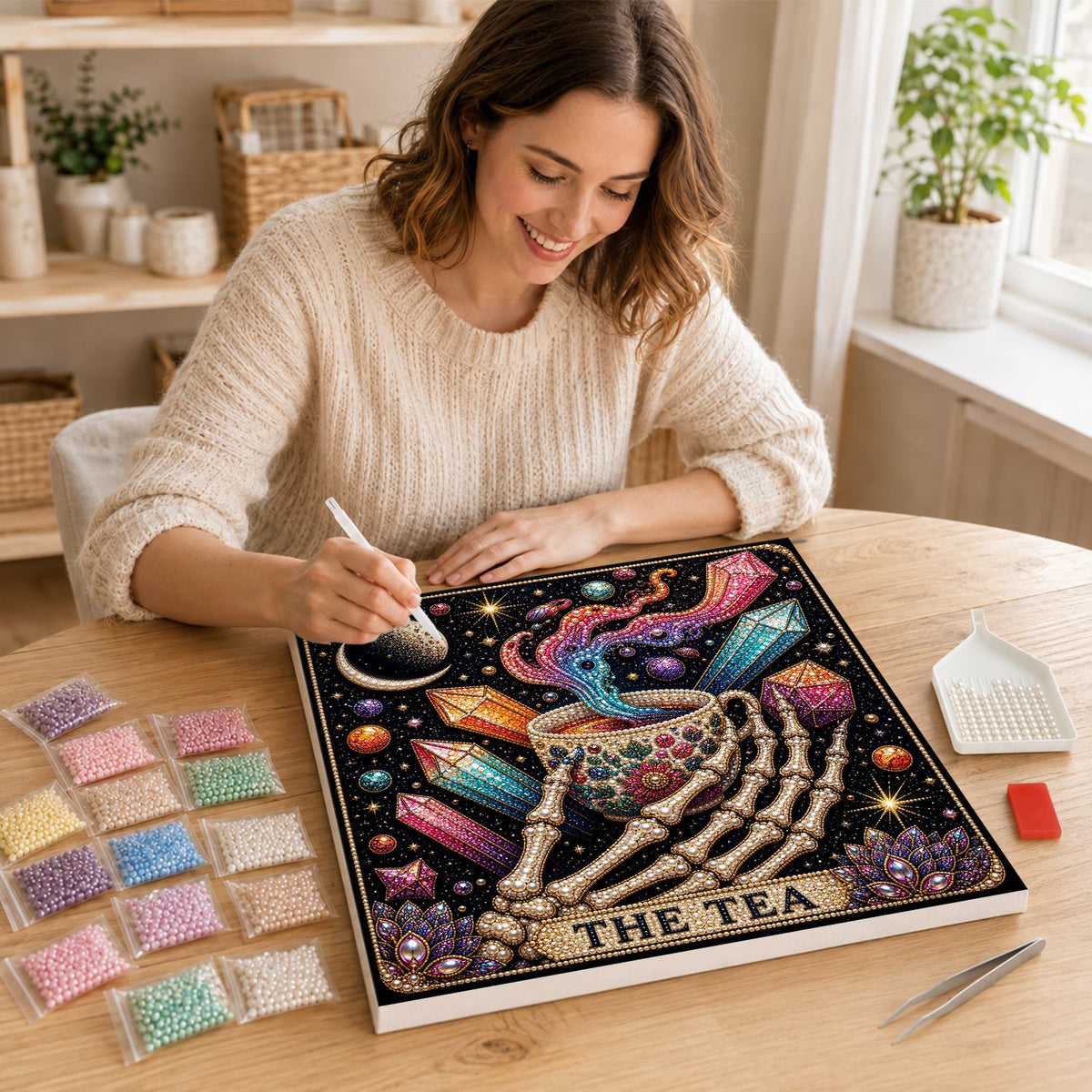 Skeleton Hand Spilling the Tea pearl painting – image 16
