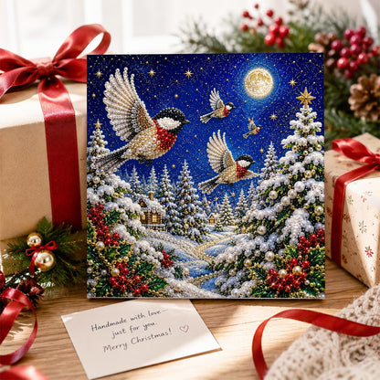 Chickadees in Moonlit Flight pearl painting – image 2