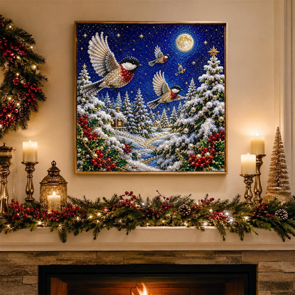 Chickadees in Moonlit Flight pearl painting – image 3