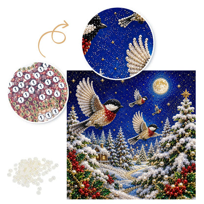 Chickadees in Moonlit Flight pearl painting – image 6