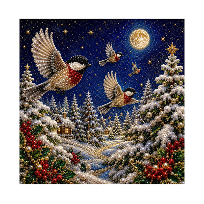 Chickadees in Moonlit Flight pearl painting – image 11