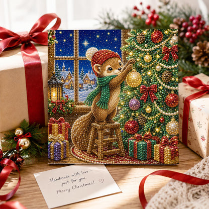 Squirrel Trimming the Tree pearl painting – image 2