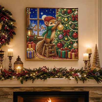 Squirrel Trimming the Tree pearl painting – image 3