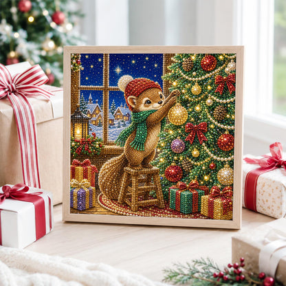 Squirrel Trimming the Tree pearl painting – image 4