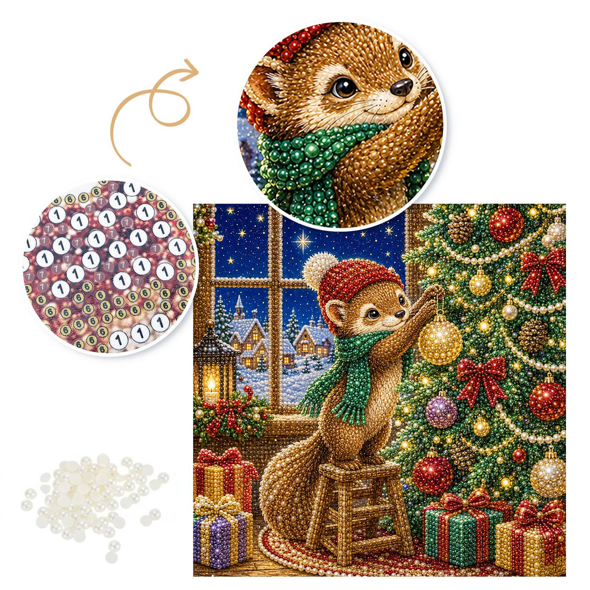 Squirrel Trimming the Tree pearl painting – image 6