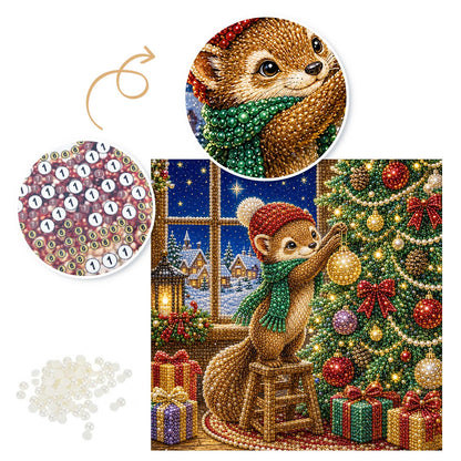 Squirrel Trimming the Tree pearl painting – image 6