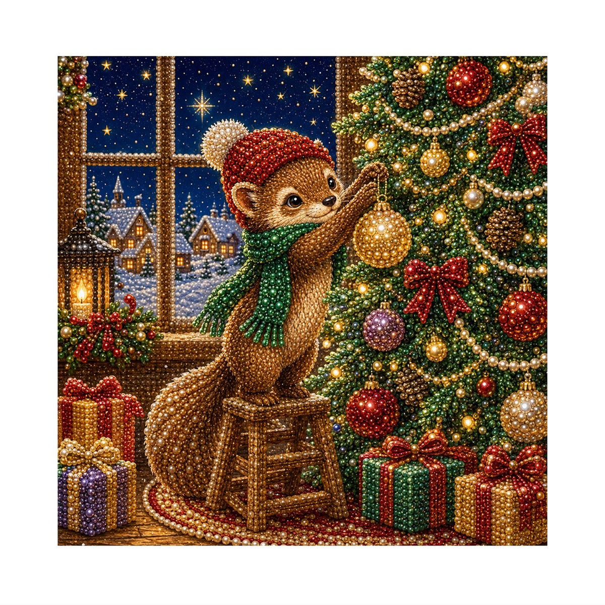 Squirrel Trimming the Tree pearl painting – image 11