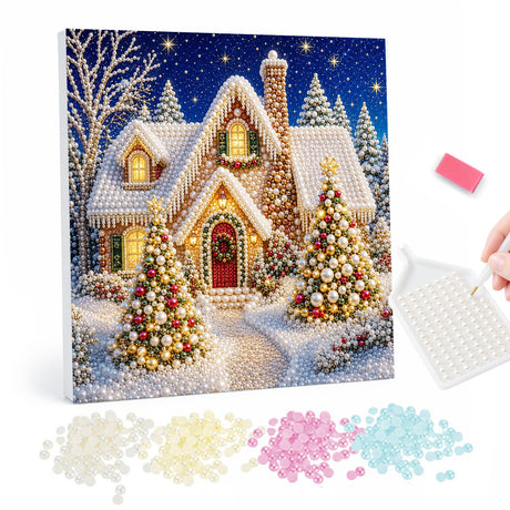 Starry Christmas Cottage pearl painting – image 1