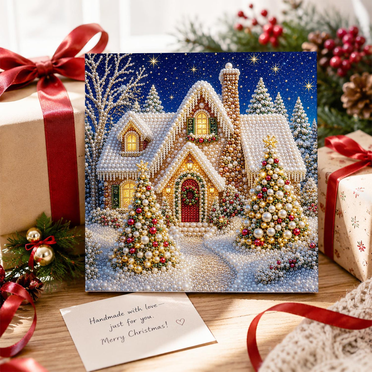 Cottage Between Golden Trees pearl painting – image 2