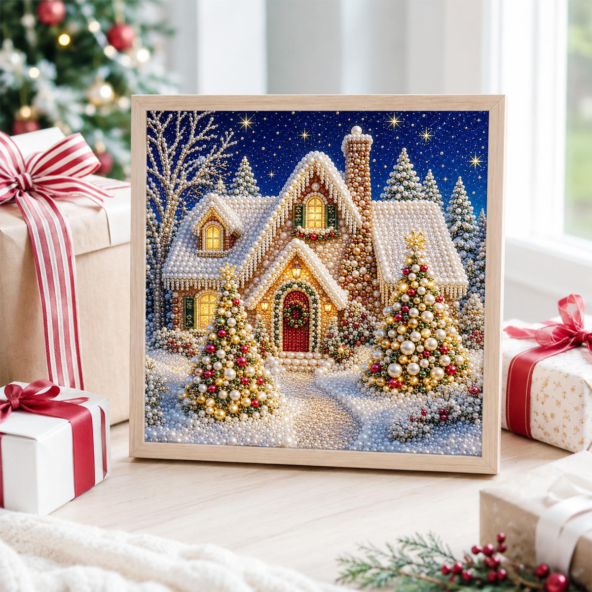 Cottage Between Golden Trees pearl painting – image 4