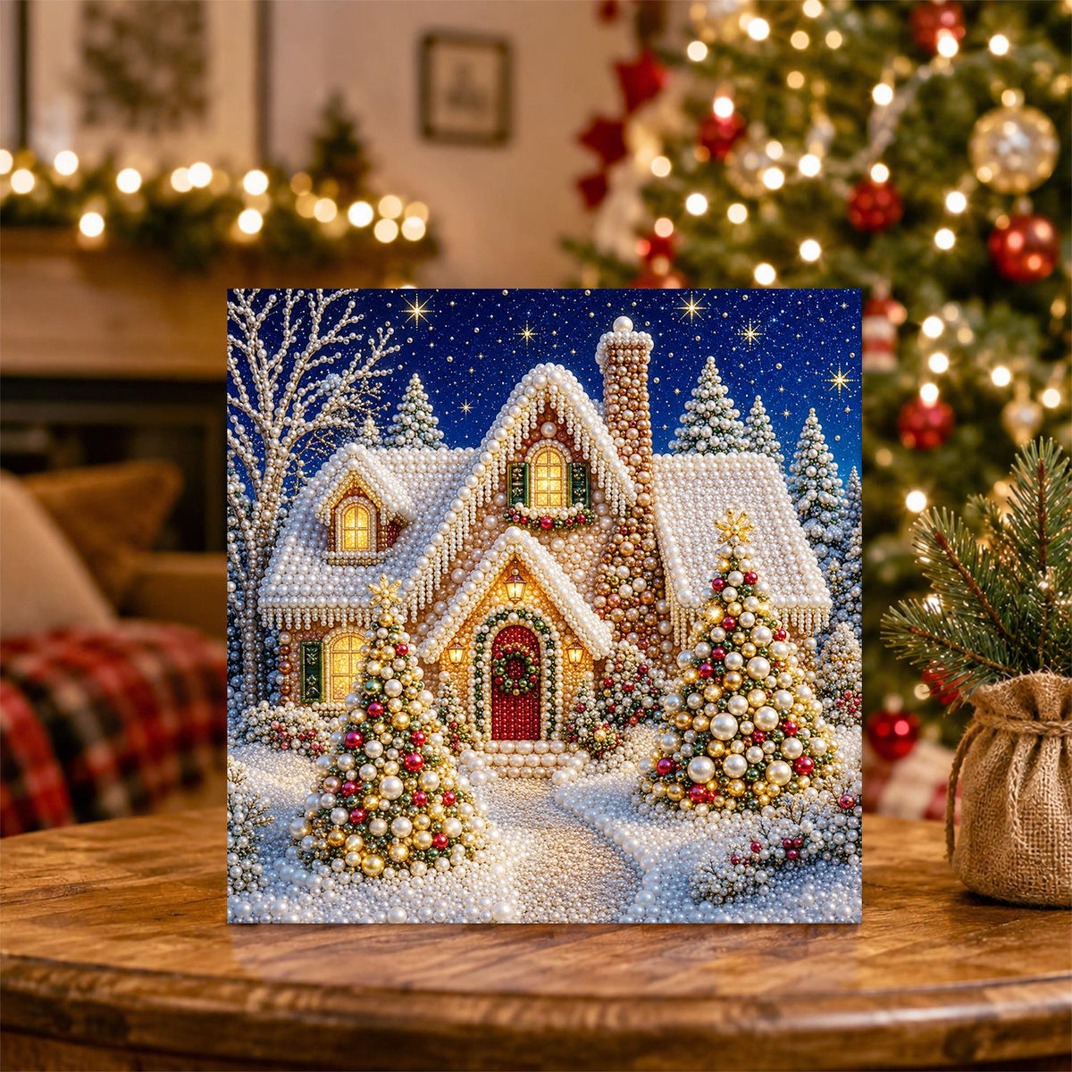 Cottage Between Golden Trees pearl painting – image 5