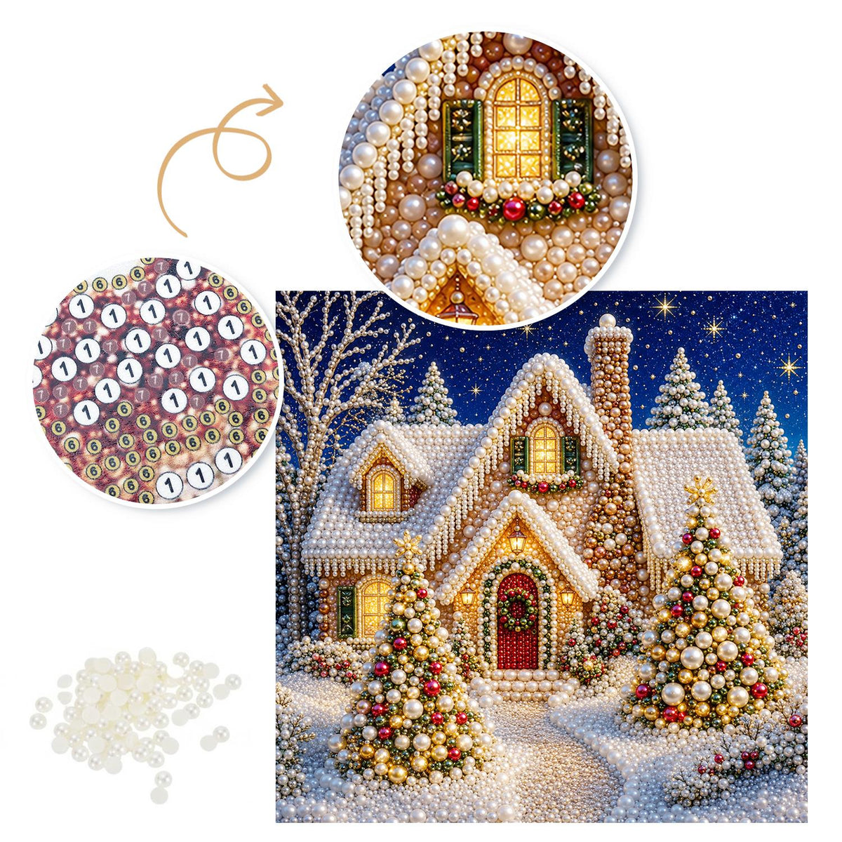 Cottage Between Golden Trees pearl painting – image 6