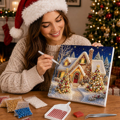 Cottage Between Golden Trees pearl painting – image 16