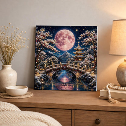 Arched Bridge Under a Pink Moon pearl painting – image 3