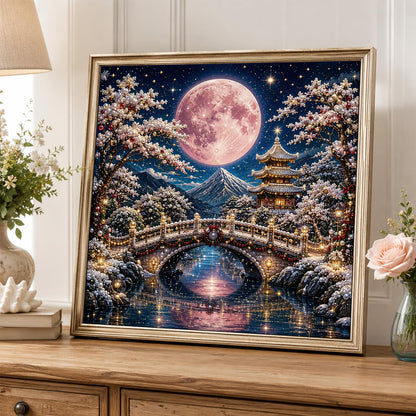 Arched Bridge Under a Pink Moon pearl painting – image 5