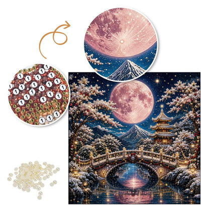 Arched Bridge Under a Pink Moon pearl painting – image 6