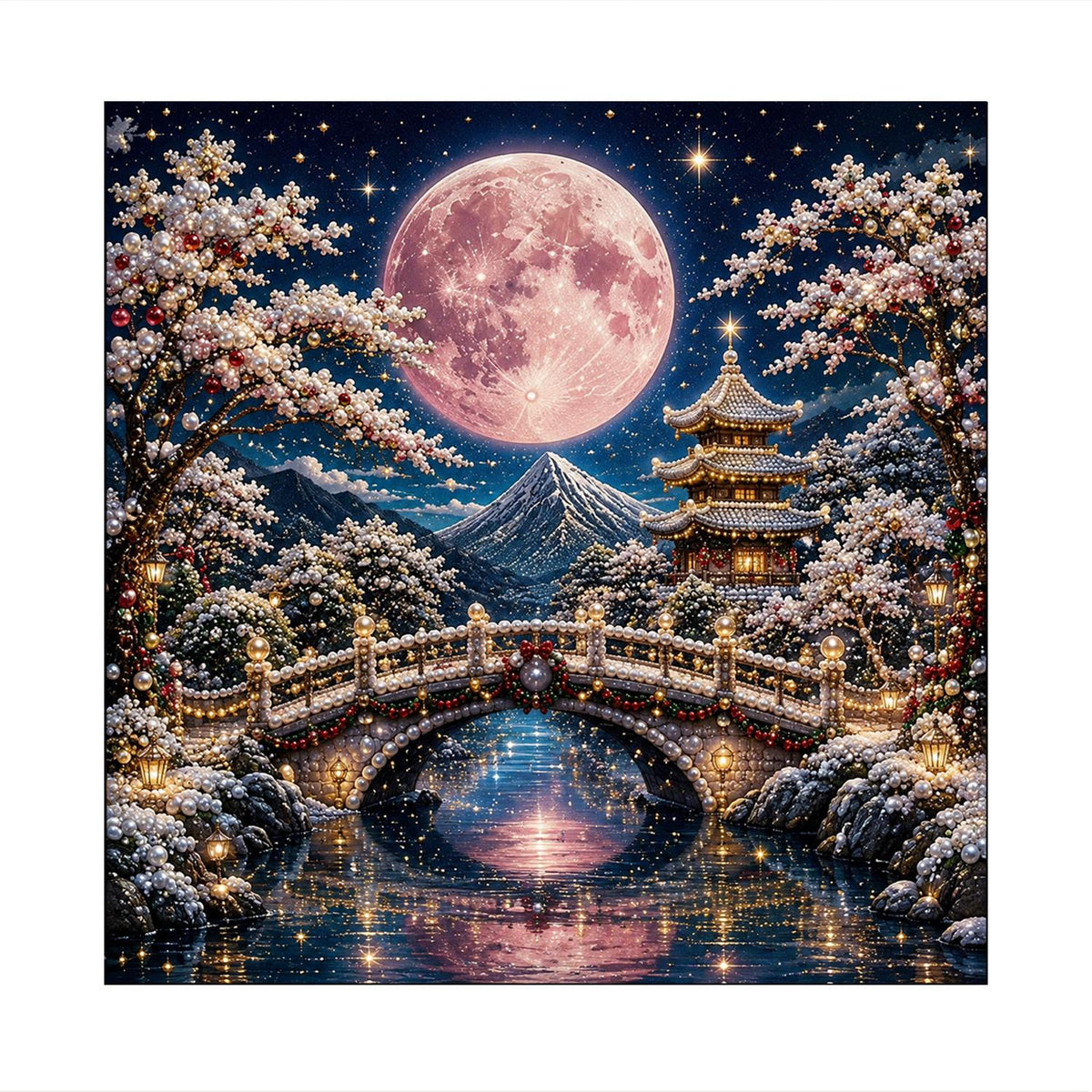 Arched Bridge Under a Pink Moon pearl painting – image 11