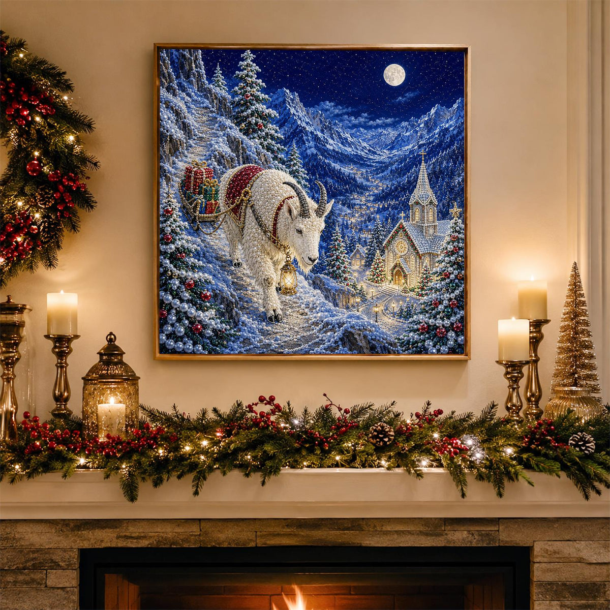 Mountain Goat Pulling a Sleigh pearl painting – image 3