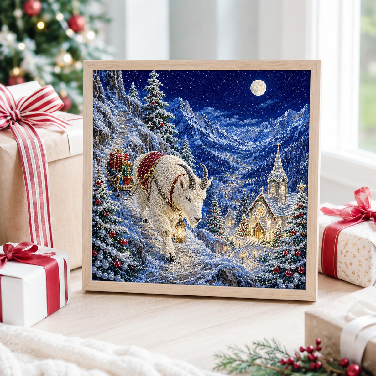 Mountain Goat Pulling a Sleigh pearl painting – image 4