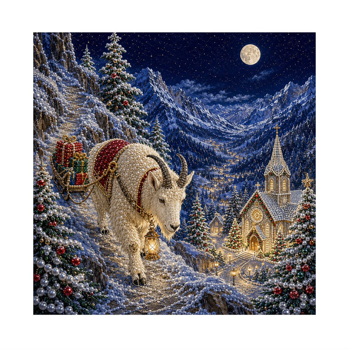 Mountain Goat Pulling a Sleigh pearl painting – image 11