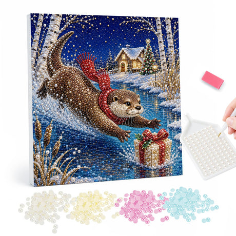 Christmas Otter pearl painting – image 1
