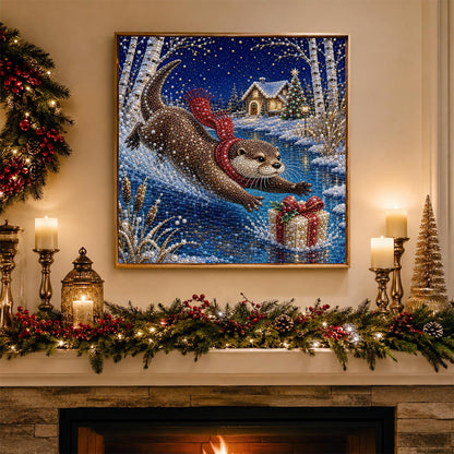 Otter Diving for a Gift pearl painting – image 3
