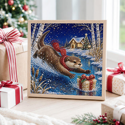 Otter Diving for a Gift pearl painting – image 4