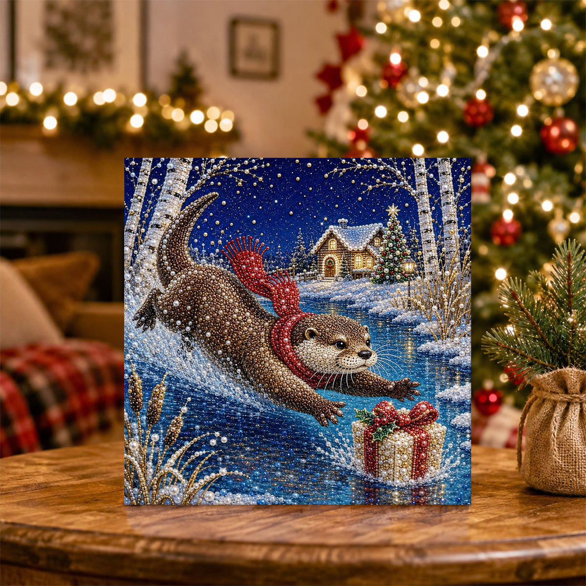 Otter Diving for a Gift pearl painting – image 5