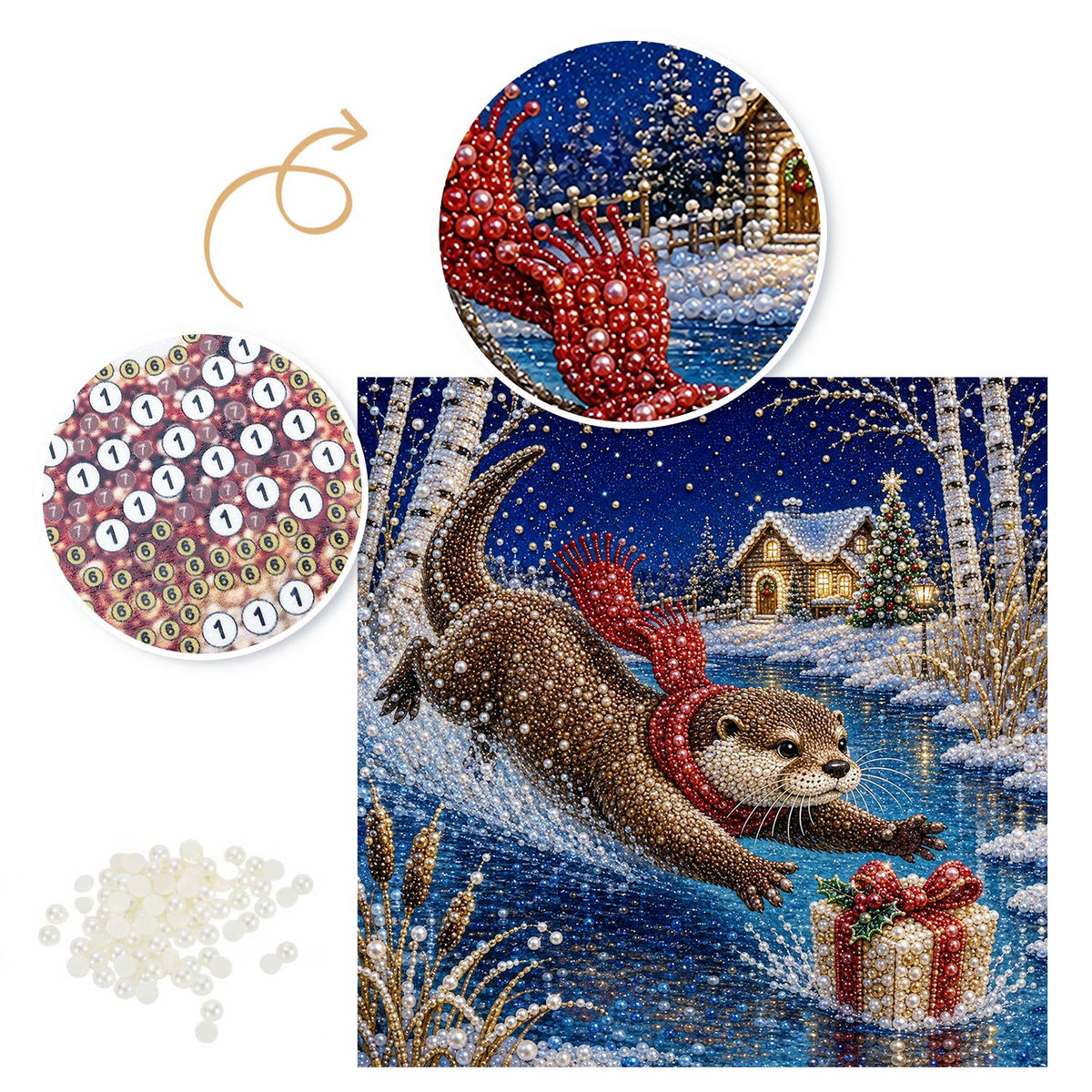 Otter Diving for a Gift pearl painting – image 6
