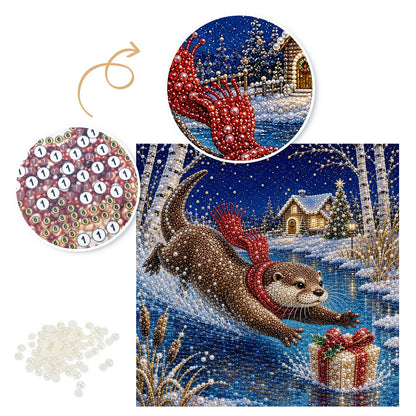 Otter Diving for a Gift pearl painting – image 6