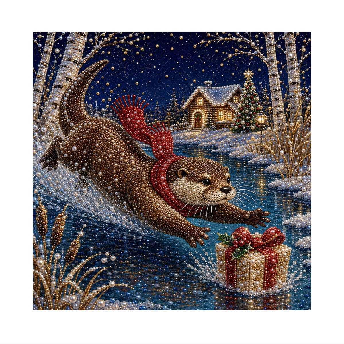 Otter Diving for a Gift pearl painting – image 11