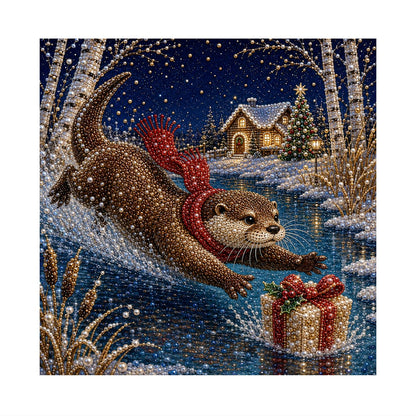 Otter Diving for a Gift pearl painting – image 11