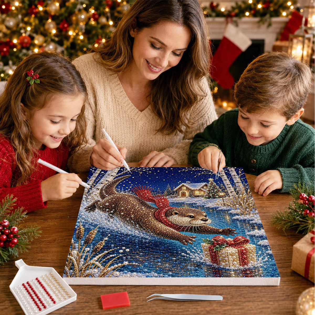Otter Diving for a Gift pearl painting – image 15