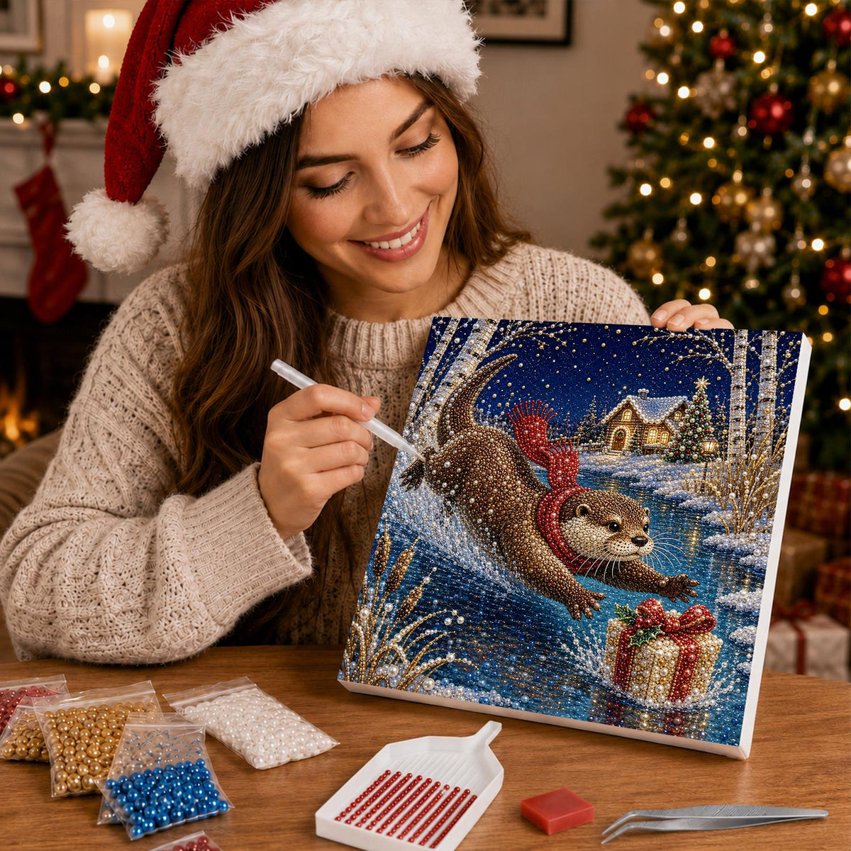 Otter Diving for a Gift pearl painting – image 16