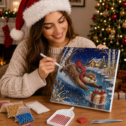 Otter Diving for a Gift pearl painting – image 16